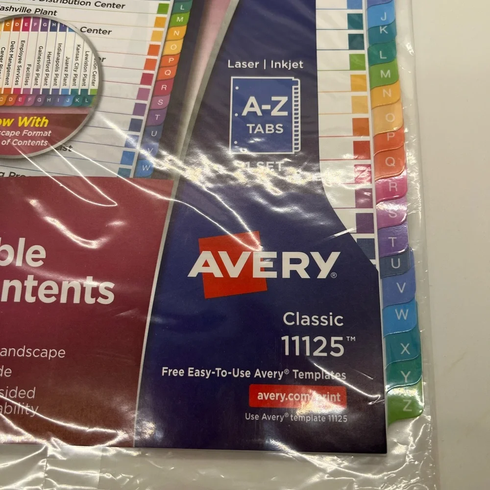 NWT Avery A-Z Customizable Table of Contents Dividers 8 1/2 x 11”